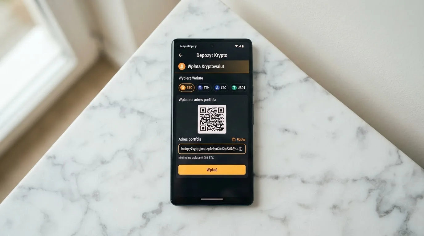 Zbliżenie na formularz wpłaty w kasynie online z polem na adres portfela kryptowalutowego BNB Smart Chain.