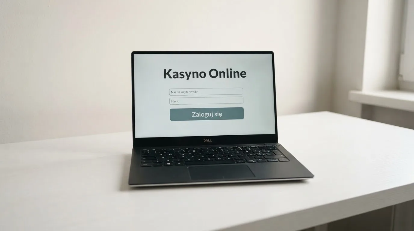 Strona logowania oficjalnej platformy Total Casino na ekranie laptopa, jedynego legalnego kasyna online w Polsce